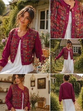 Vintage 80s Country Wear Casuals Patchwork Jacket Sz XL Basket Weave Cottagecore